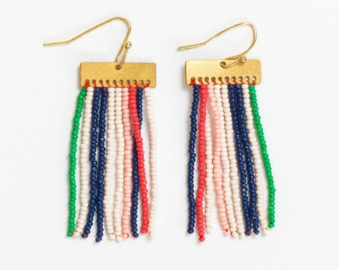 Scout Rectangle Hanger Solid Vertical Stripes Beaded Fringe Earring-St.Tropez