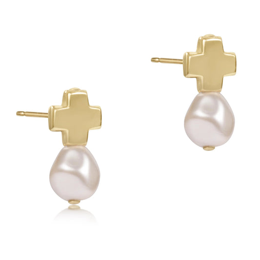 Signature Cross Gold Stud Earring Pearl