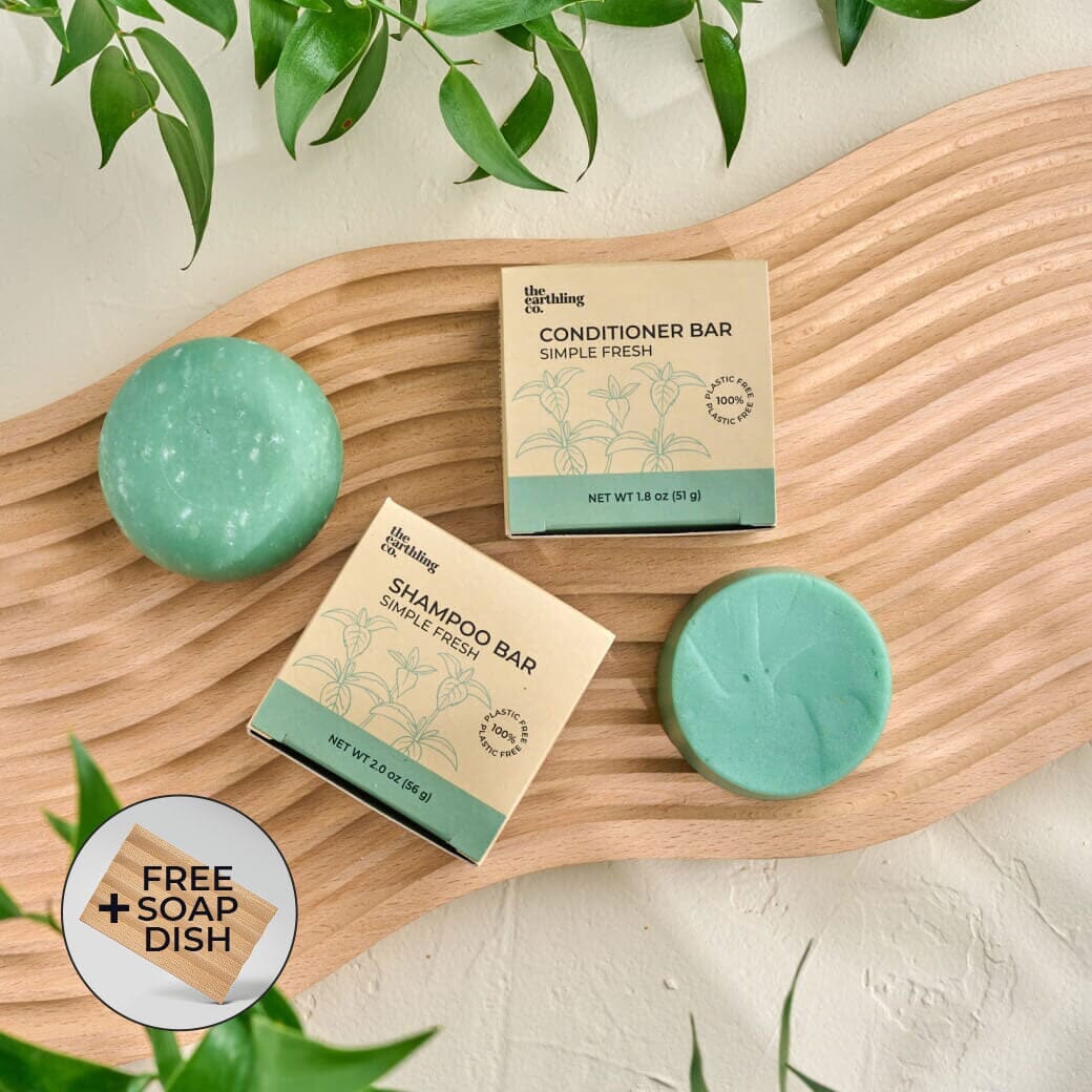 Shampoo & Conditioner for Hair Strength and Moisture + Free 4" Wooden Soap Dish Simple Fresh