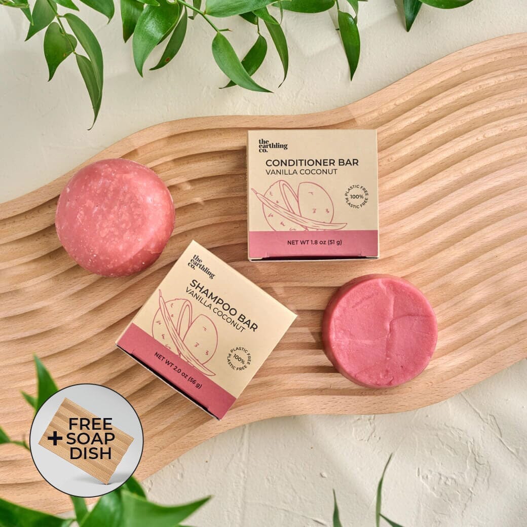 Shampoo & Conditioner for Hair Strength and Moisture + Free 4" Wooden Soap Dish Vanilla Coconut