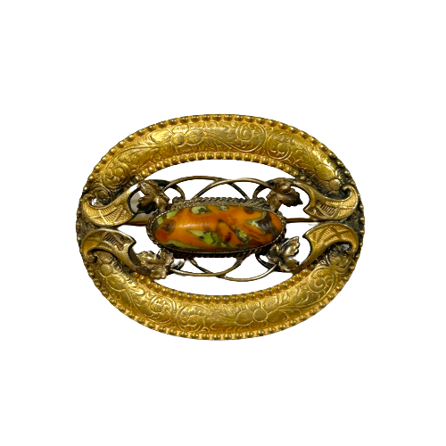Vintage Gold & Orange Stone Brooch