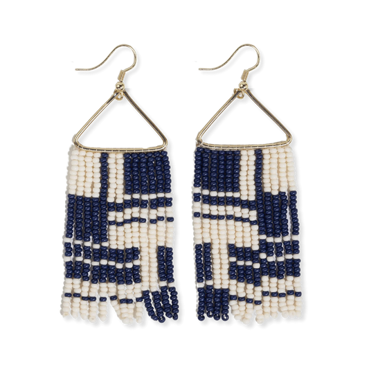 Whitney Shifting Blocks Beaded Fringe Earrings Navy