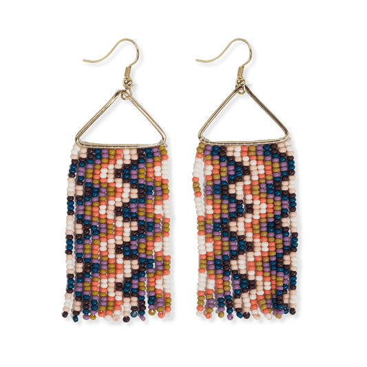 Whitney Wavy Beaded Fringe Earrings Citron + Coral